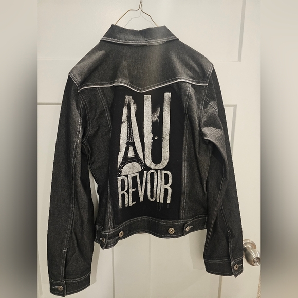 NEW Custom PARIS Guess Jean Jacket Black AU REVOIR Custom made. Size Medium - Picture 4 of 11
